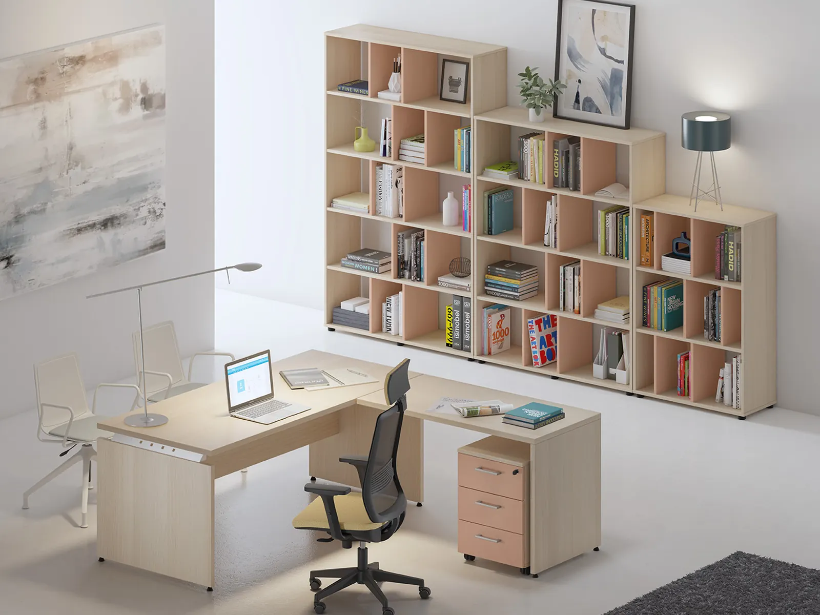 Cajonera rodante Ismobel en un despacho con librería