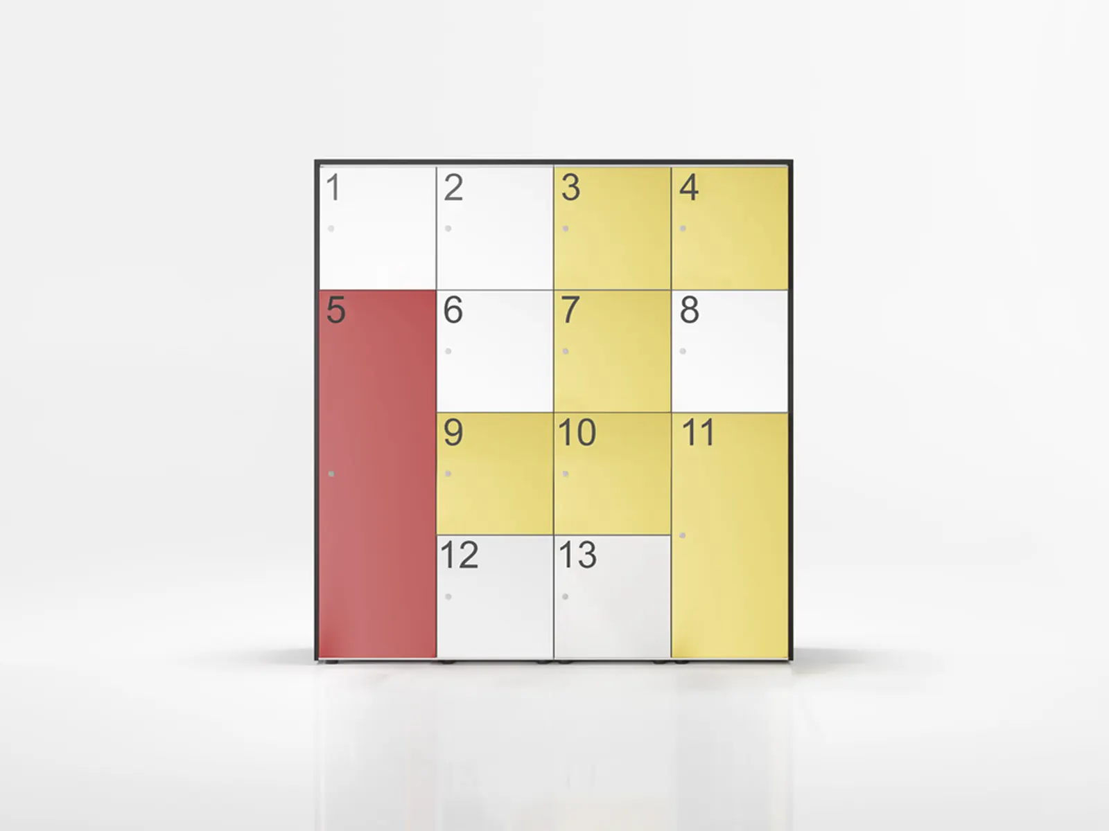 Taquillas de melamina Ismobel Loki en blanco, amarillo y rojo con puertas numeradas