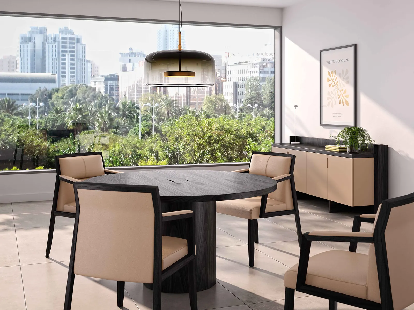 Ofifran Freeport, despacho con mesa redonda y sillones Square