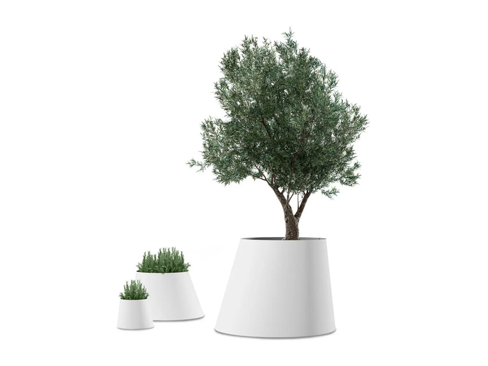 Jardineras cónicas Systemtronic Conee Plant Pot en blanco, en tres tamaños, distribuidas por Ofillorca en Mallorca