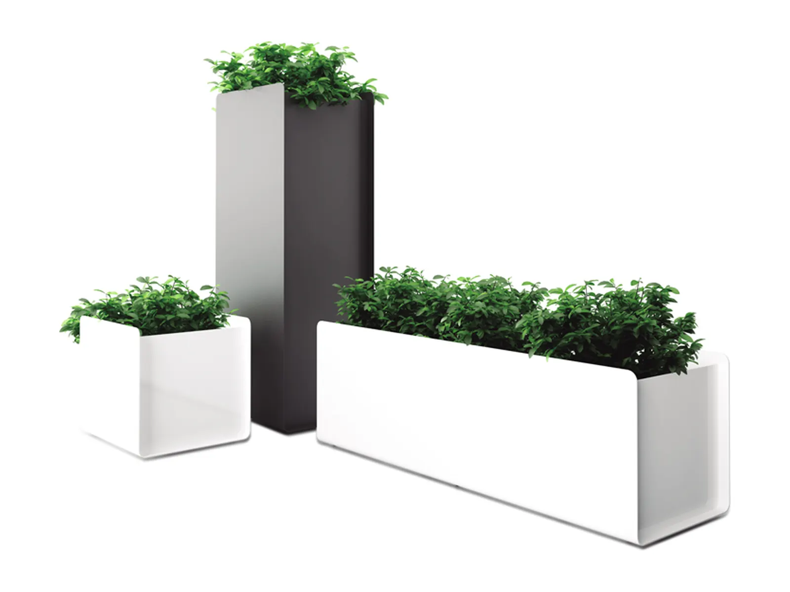 Jardineras Systemtronic Crepe Plant Pot en blanco y negro, en tres formatos, distribuidas por Ofillorca en Mallorca