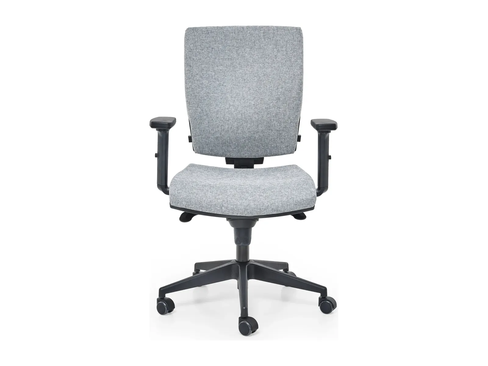 Silla Apollo de frente sin reposacabezas, con asiento y respaldo tapizados en tejido gris
